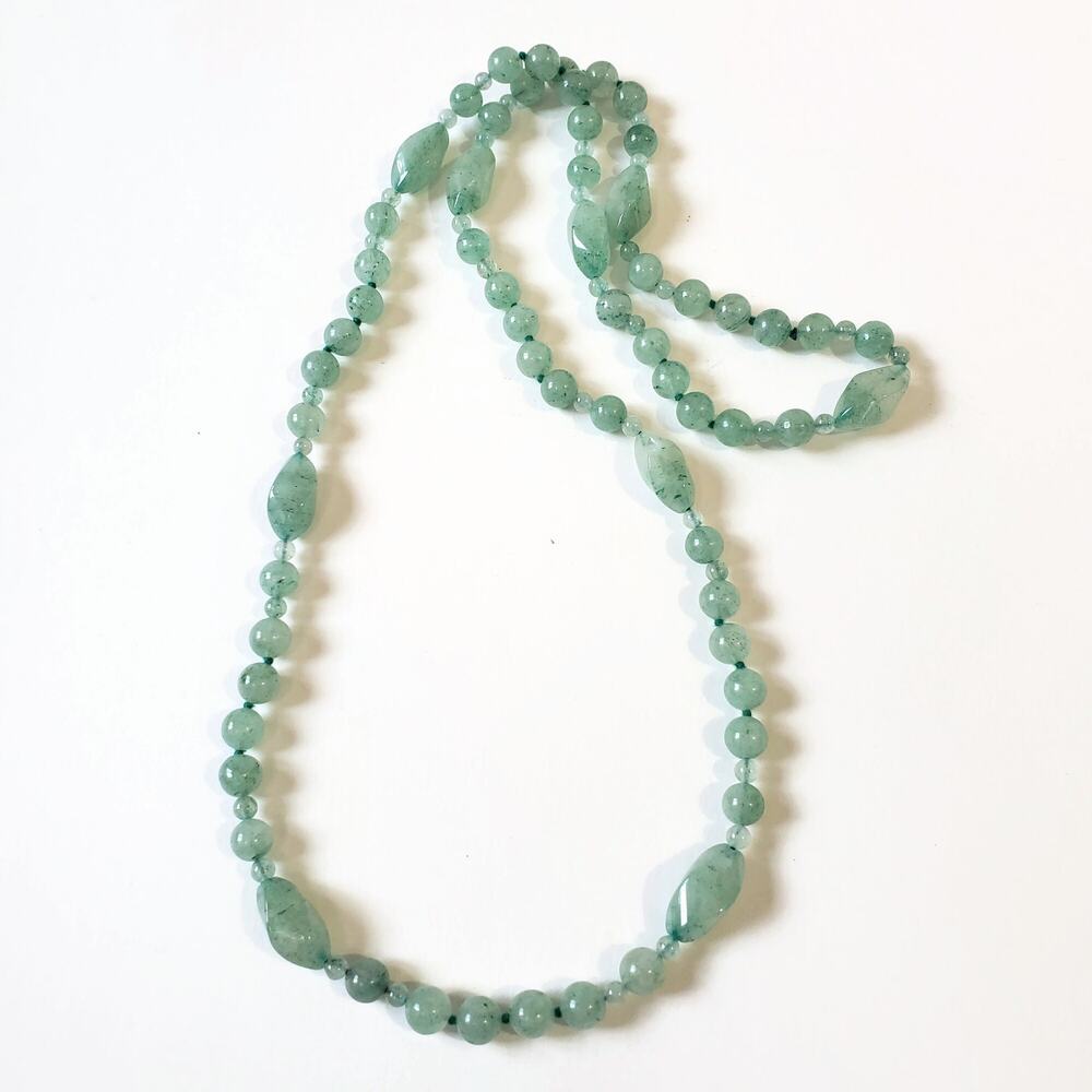 Beautiful Aventurine Gemstone Beaded Necklace No Clasp 30"